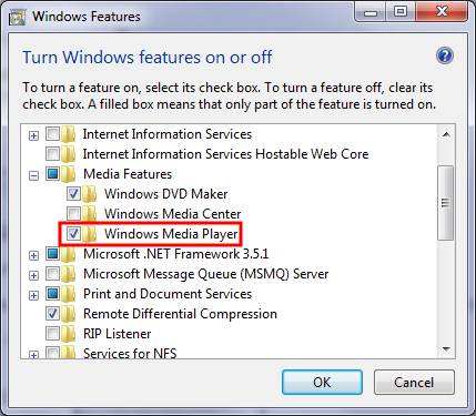 Windows: Удалить Microsoft Windows Media Player