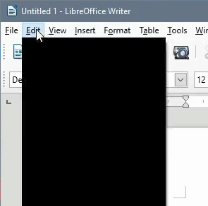 LibreOffice: При открытии любого пункта меню окошко мигает черным