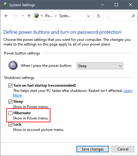 Windows 10: Добавить пункт "Гибернация" в меню Пуск