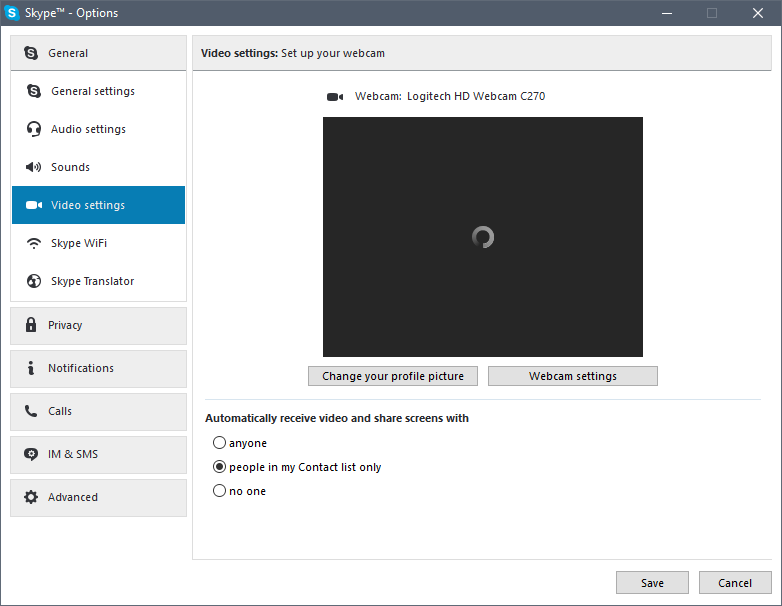 Skype: Не работает видео на вэб-камере Logitech HD Webcam C270