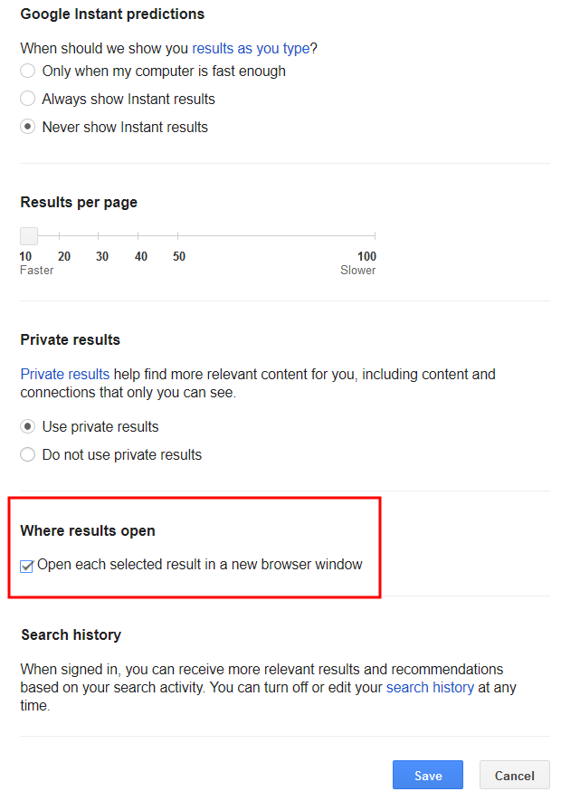 Firefox: Ссылки из результатов поиска в Google не открываются на новой странице