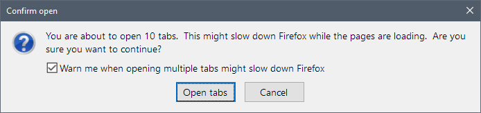 Firefox: Запретить открытие всех закладок из папки