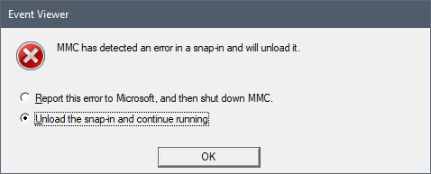 Windows 10: Ошибка при попытке открыть настроенные представления оснастки Просмотр событий