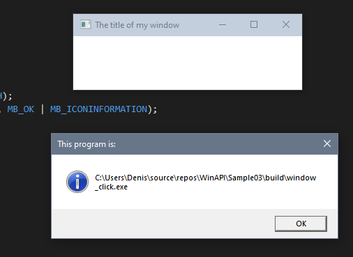 VSCode: Пример window_click на WinAPI