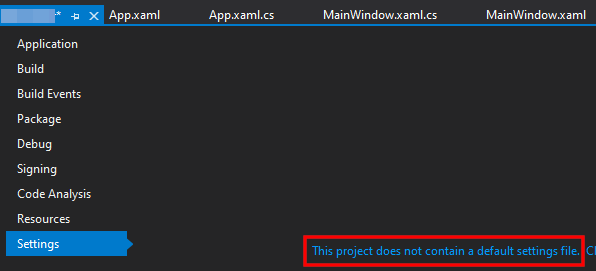 Visual Studio: Ошибка при создании файла настроек