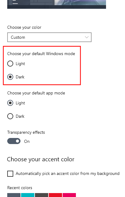 Windows 10: Невозможно изменить цвет Панели задач