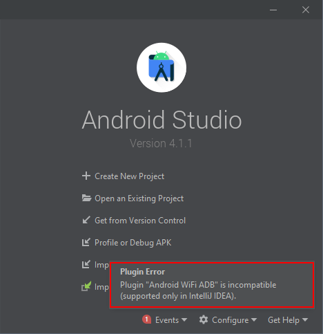 Android Studio: Plugin Error Android WiFi ADB is incompatible