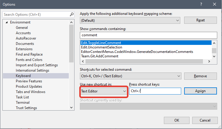Visual Studio: Не работает комментирование строки